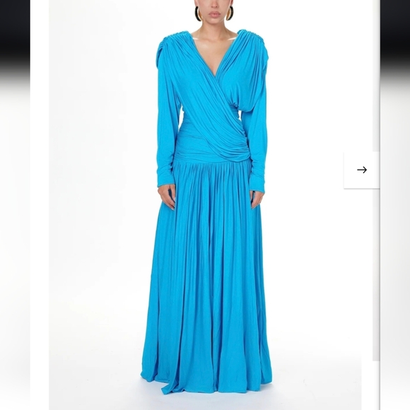 AMY SHEHAB LONG DRAPED GOWN BLUE NEW XS - Picture 1 of 9